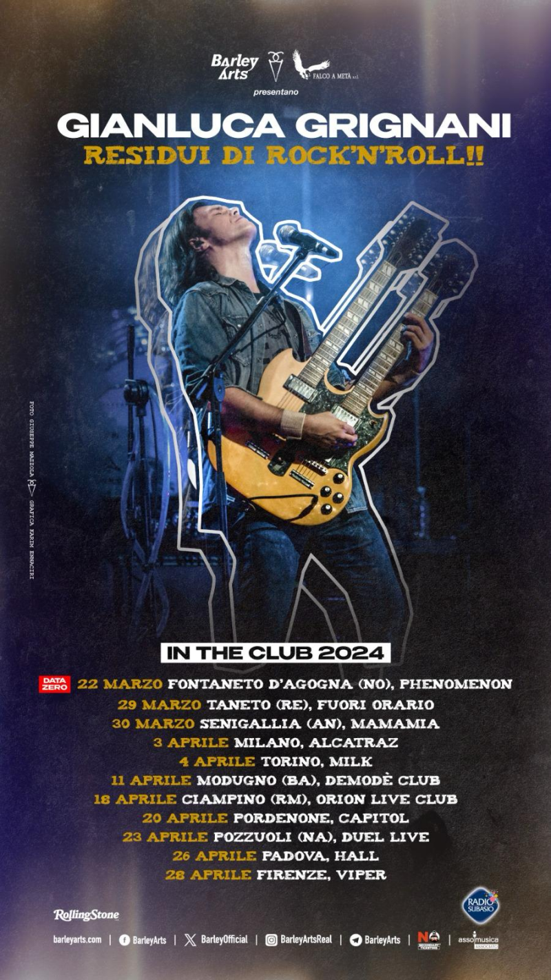 Locandina GIANLUCA GRIGNANI RESIDUI DI ROCK'N'ROLL IN THE CLUB 2024