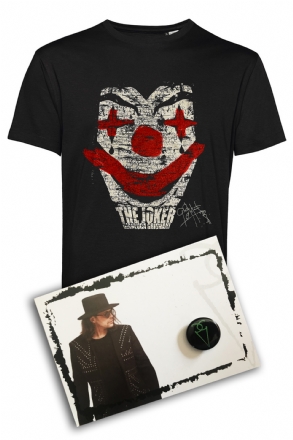T-SHIRT THE JOKER + CARTOLINA + PINS